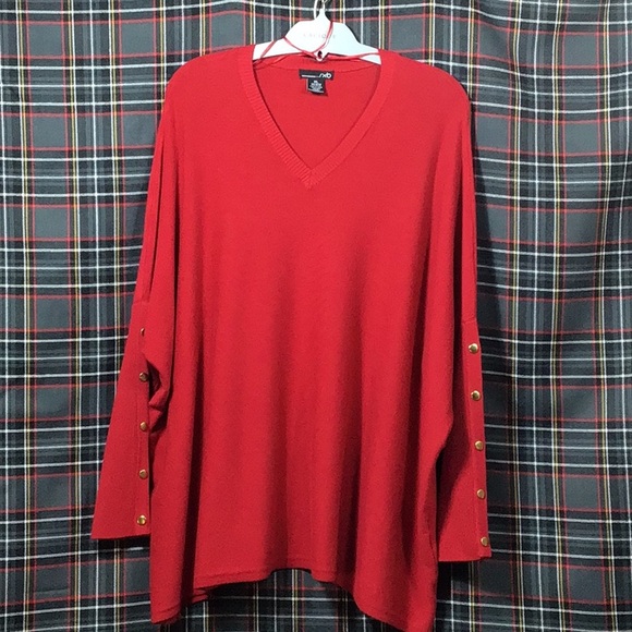 🍒 RXB Red Dolman Sleeve Long Rib Knit Cuffs Gold Buttons Soft Rayon Blend - Picture 7 of 7